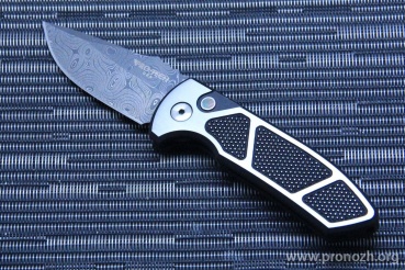    Pro-Tech SBR Custom, Chad Nichols Damascus Blade, 2-Tone Knurled Steel Handle 