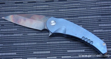   Medford Knife & Tool   Viper Flipper, Vulcan Finish Blade, D2 Tool Steel, Blue Muted Fade Anodized Titanium Handle