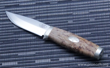   Fallkniven SK3 Juni Curly Birch Scandi Knife (3G - Steel, Satin Blade, Leather Sheath)