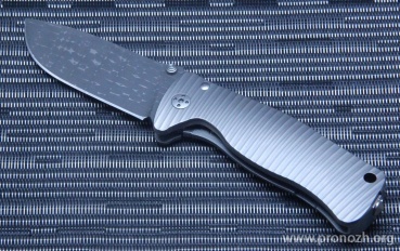 C  Lion Steel SR-2 Mini, Chad Nichols Damascus Lizard Pattern Blade, Gray Anodized Titanium Handle