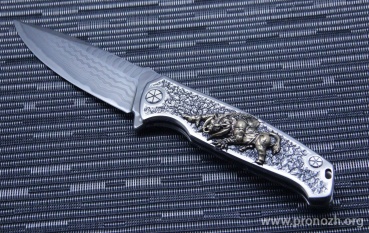   Sander Knife "Phantom "in Minotaur" Flipper, Vanadis 10 Steel, Gray Titanium Handle