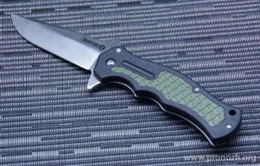   Cold Steel Crawford Model 1 Flipper, Satin Finish Blade, Black Zytel Handle with OD Green Rubber Inlays