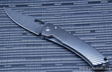C  Lion Steel TiSpine, Chad Nichols Damascus "Lizard" Pattern Blade, Gray Matte Anodized Solid Titanium Handle
