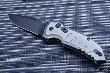    Hogue A01-Microswitch 2.75"  Drop Point, Black Blade, Grey  Aluminum Handle