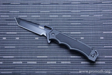   CRKT Septimo Flipper, Black Oxide Steel, Black Aluminum Handle with TPR Rubber Inlays