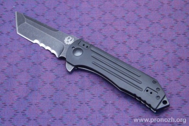   Ruger Knives 2-Stage Flipper, Blackwashed Blade, Combo Edge, Aluminum / Stainless Steel Handle