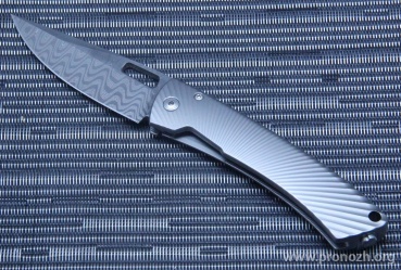 C  Lion Steel TiSpine, Chad Nichols Damascus Fade Pattern Blade, Gray Matte Anodized Solid Titanium Handle