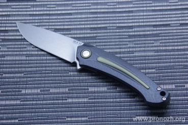   MKM Knives  Arvenis, Stonewashed Blade, Black G-10 Handle with Green  Aluminium  Inlay
