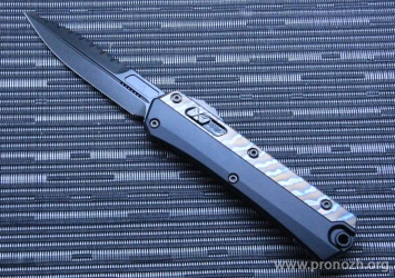      Microtech Glykon Bayonet DLC, Part Serrated w/ Flamed Titanium Accents Signature