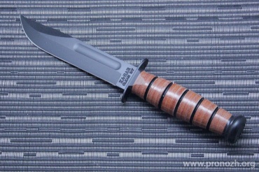    KA-BAR Short USMC Fighting/Utility Knife, 1095 Carbon Steel, Leather Sheath