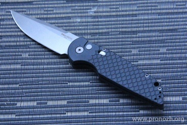    Pro-Tech TR-3, Stonewashed Blade, Black Fish Scale Black Aluminum Handle  w/ Safety