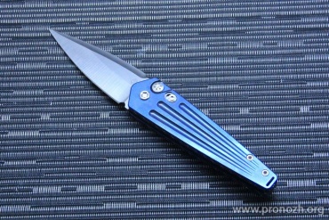   Medford Knife & Tool Nosferatu Auto, Satin Blade, CPM-S45VN Steel, Blue Titanium Handle