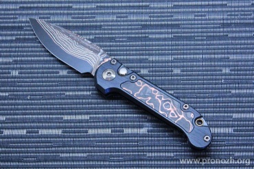    Microtech Marfione Select LUDT Clip Point Gen III Blued Baker Forge Coppermai Damascus w/Protech Livewire Carbon Fiber Inlay Bronzed Ti Accent
