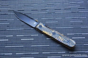   EK Knives  Integral Folder - Black Dirk w/Brass Tiger Stripes