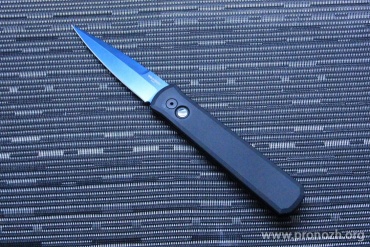    Pro-Tech Godfather, Sapphire Blue Blade,Abalone Button, Black Aluminum Handle