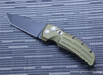 Складной автоматический нож Hogue EX-01 3.5" Tanto Auto, Black Blade, Green Aluminum Handle