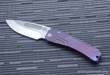   Medford Knife & Tool  Dress Marauder Drop Point, Stonewash Blade, Crucible CPM S35VN Steel, Purple Tumbled Titanium Handle