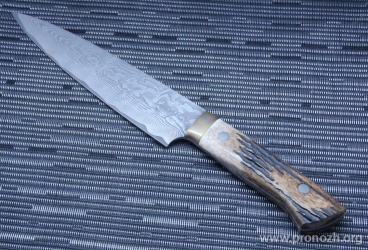 Нож кухонный поварской Maruyoshi Gyuto by Saji Takeshi, VG-10 Core Forged with Nickel Damascus, Stag Bone Handle