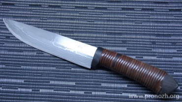   Maruyoshi Tenchi Hand Crafted, Shirogami Core Forged with Nickel Damascus, wrapped with Dark Brown Fuji-Maki (Wisteria Vine)