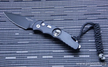 Складной автоматический нож Pro-Tech TR-5, DLC-Coated Blade,  Black Aluminum Handle, Bruce Shaw Skull Inlay