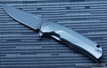 Cкладной нож Lion Steel T.R.E. (Three Rapid Exchange), Damasteel AB "Thor" Pattern Blade, Matte Titanium Handles, Blue Accents