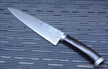Нож кухонный поварской Maruyoshi Gyuto, Shirogami Core Forged with Nickel Damascus, Urushi Lacqueared Rosewood Handle