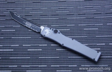 Автоматический складной нож фронтального выброса Microtech Halo V T/E  Black Standard, Combo Edge, Gray Handle