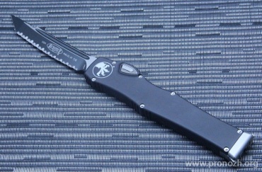 Автоматический складной нож фронтального выброса Microtech Halo VI T/E, Black Standard, Serrated  Edge