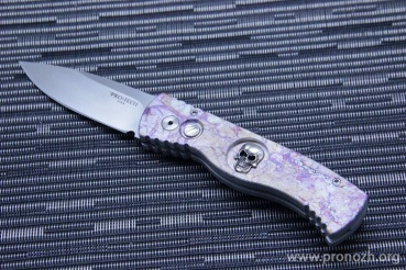 Складной автоматический нож Pro-Tech TR-2 Pink Marble, Satin Finish Blade, Bruce Shaw Skull Inlay