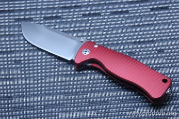 C  Lion Steel SR-2 Mini, Satin Finish Blade, Red Anodized Aluminum Handle