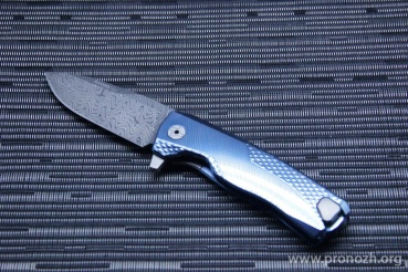 Cкладной нож Lion Steel ROK, Chad Nichols Damascus with Scrambled Pattern Blade, Blue Solid Titanium Handle
