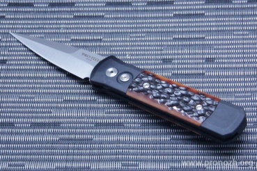 Автоматический складной нож Pro-Tech Godson, Satin Finish Blade, 154CM  Steel, Black Aluminum Handle with Amber Jigged Bone Inlays