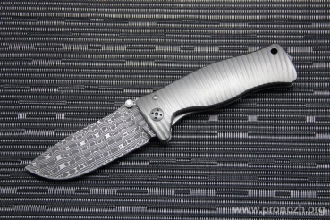 Cкладной нож Lion Steel SR-1, Chad Nichols Damascus Iguana Pattern Blade, Gray Anodized Titanium Handle