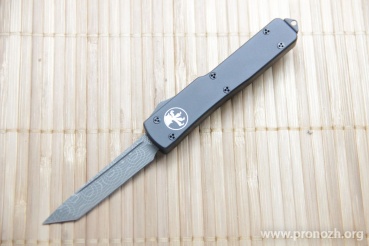 Автоматический складной нож фронтального выброса Microtech UTX-70 Tanto OTF Automatic Knife Black, Damascus Blade