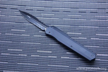 Автоматический складной нож фронтального выброса Microtech Cypher D/E Black Aluminium  Smootch Handle,  Black Blade , Tactical Partial Serrated