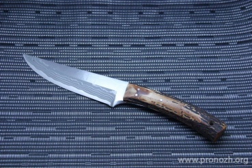    Maruyoshi Hunting M-18, by Saji Takeshi, Shirogami Core Forged with Nickel Damascus, Stag Horn Handle