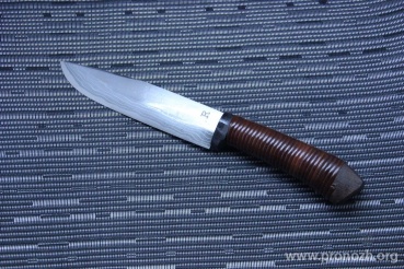   Maruyoshi Hand Crafted, Shirogami Core Forged with Nickel Damascus, wrapped with Dark Brown Fuji-Maki (Wisteria Vine)
