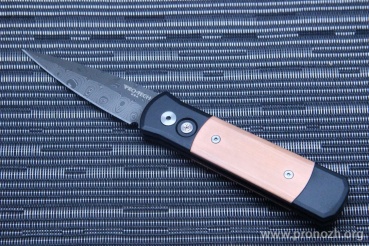 Складной автоматический нож Pro-Tech Godson, Chad Nichols Damascus BlackEye Pattern, Solid Black Aluminum Handle with Copper Inlays